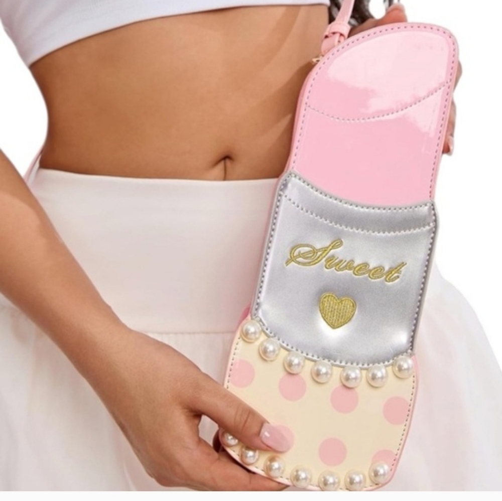 Chic Pink and Silver Women's Lipstick Styled Bag - Picture 2 of 6